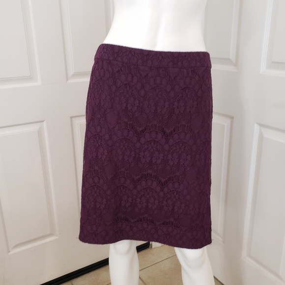 J. Crew Rich Purple Lace Pencil Skirt - Picture 1 of 7